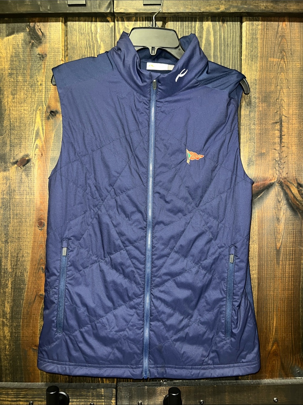 KJUS Blue Retention Golf Vest M Quilted Puffer Zip Preppy Embroidered C.C. Club